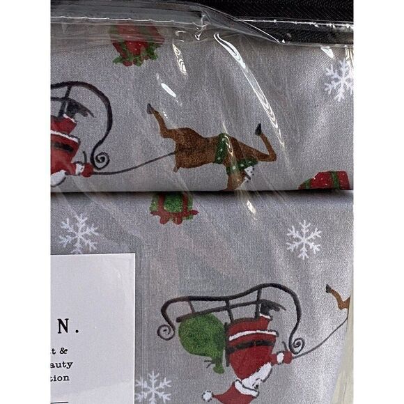 Rae Dunn Christmas Santa Claus Sleigh Reindeer QUEEN SIZE Soft Sheet Set Grey - Picture 16 of 16